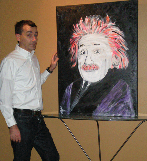 John with the Einstein painting, for scale